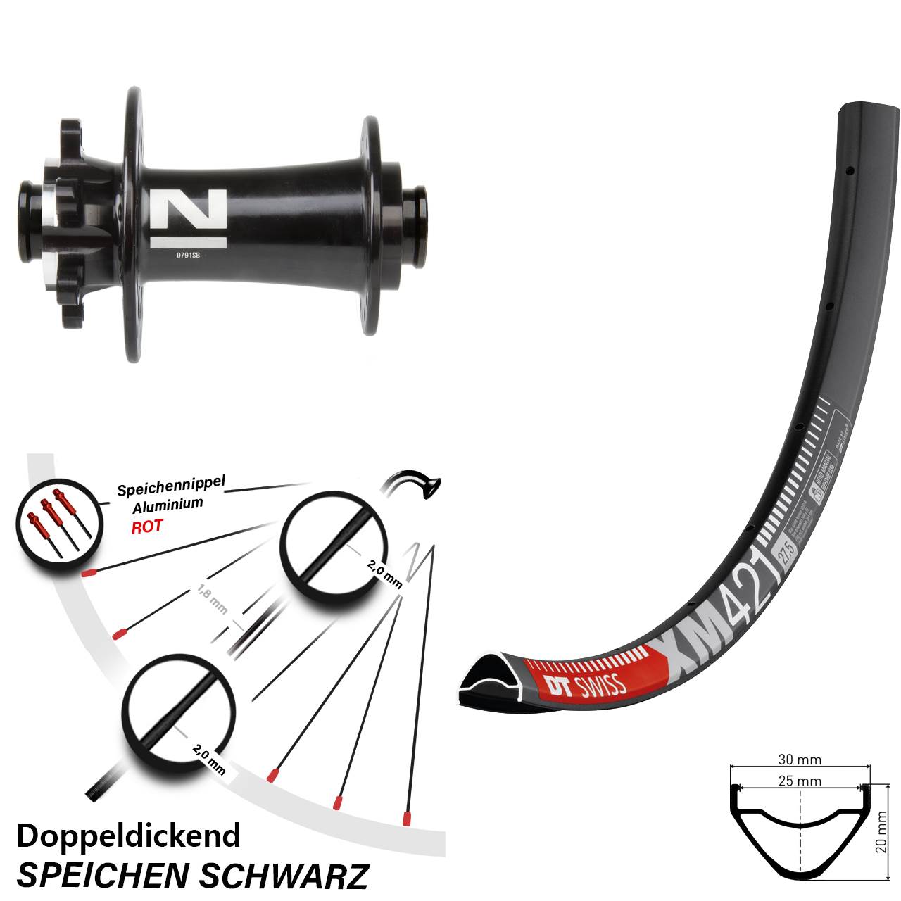 27,5 Zoll DT Swiss XM 421 Novatec D791 Vorderrad 6-Loch 15x100