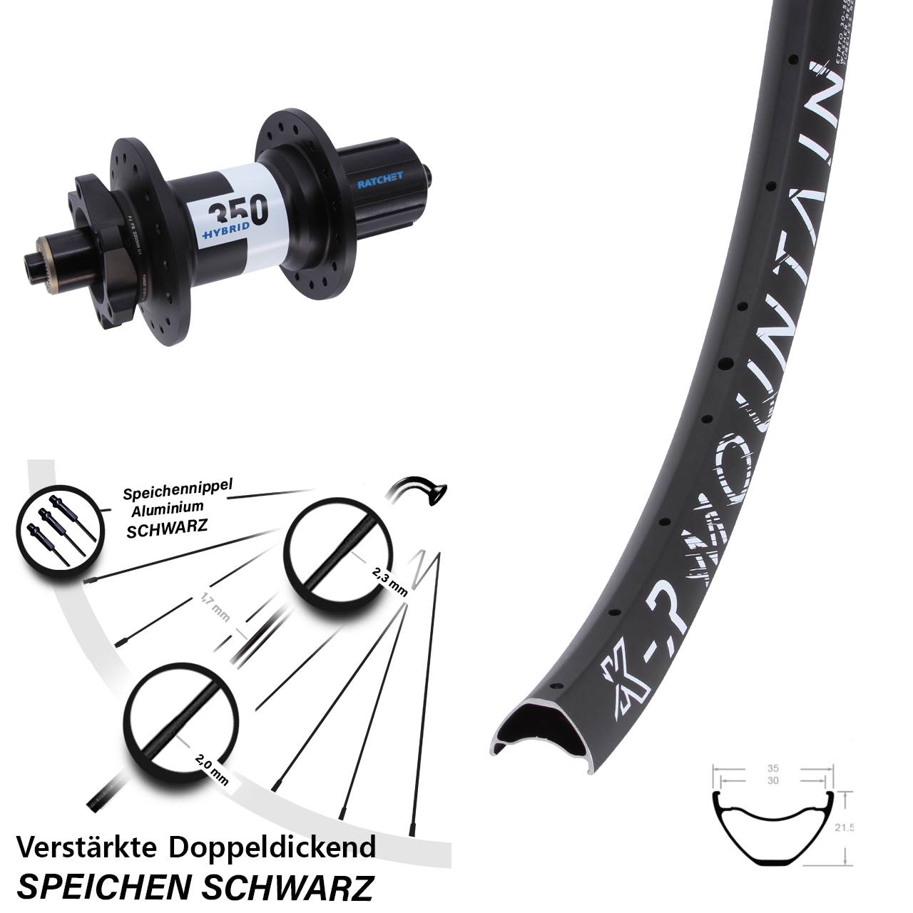 29 Zoll KX-R Mountain DT Swiss 350 Hybrid Disc Laufrad QR Boost 8-11 fach
