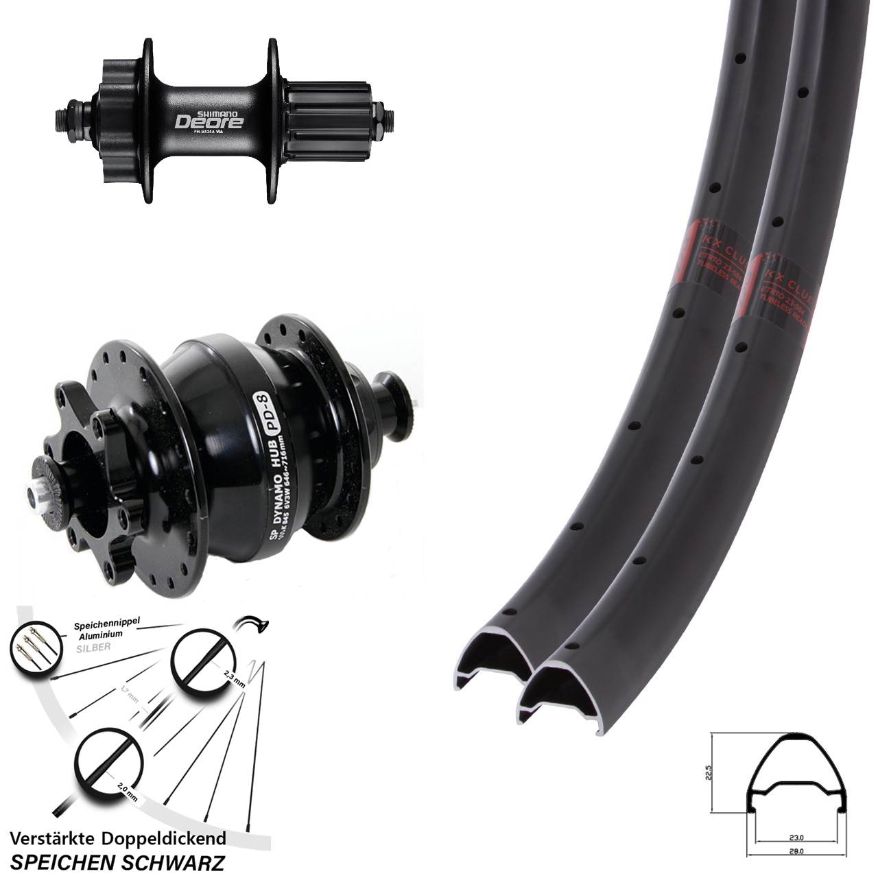 6-Loch Laufradsatz QR 26 Zoll KX Clue Shimano FH-M525 Shutter Precision PD-8 8-11 fach HG