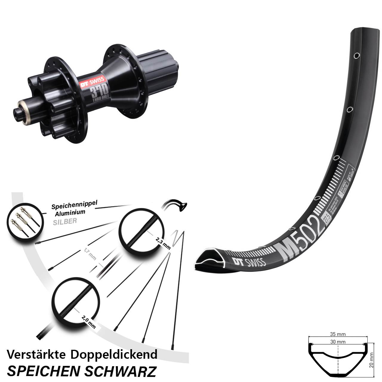 DT Swiss M502 DT Swiss 370 Hybrid 29 Zoll Hinterrad 6-Loch für Schnellspanner 8-11 fach HG
