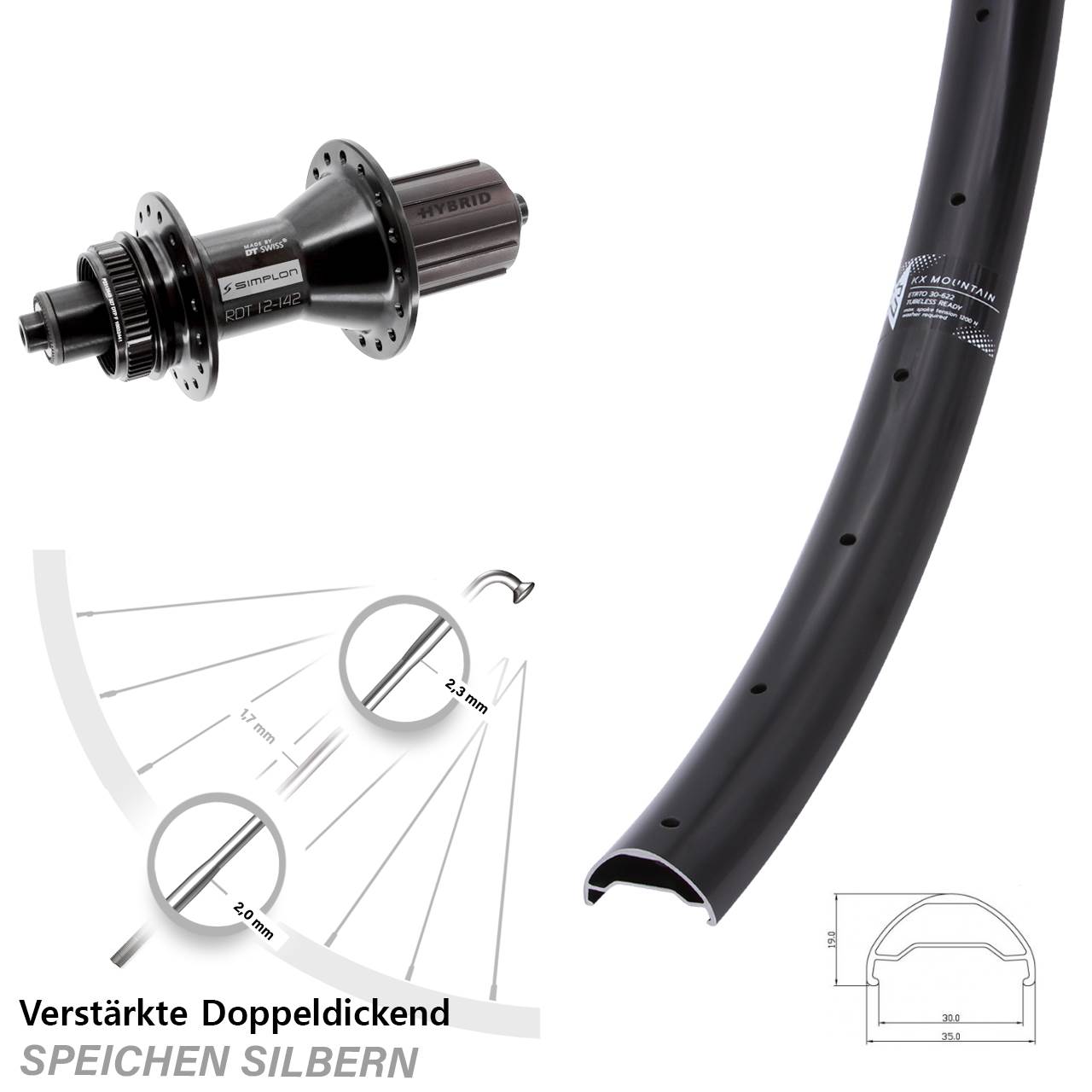 29 Zoll KX Mountain DT Swiss 370 Hybrid Disc Laufrad QR 8-11 fach HG