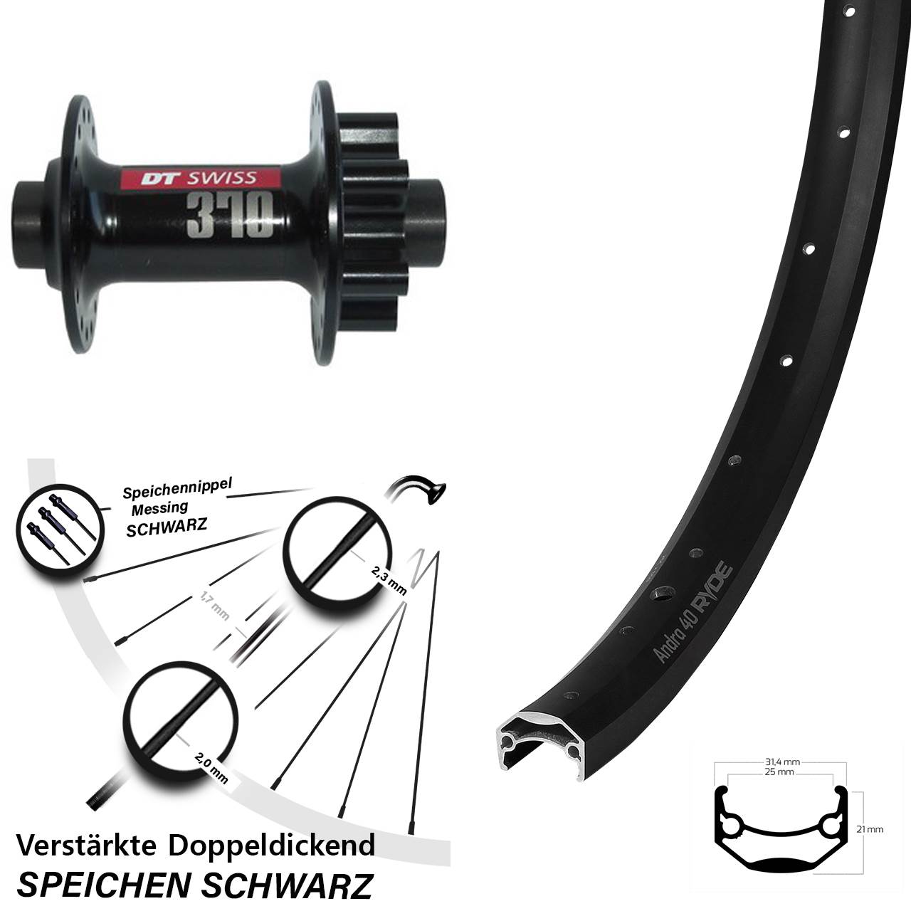 Vorderrad 6-Loch 20 Zoll Ryde Andra 40 DT Swiss 370 15x100