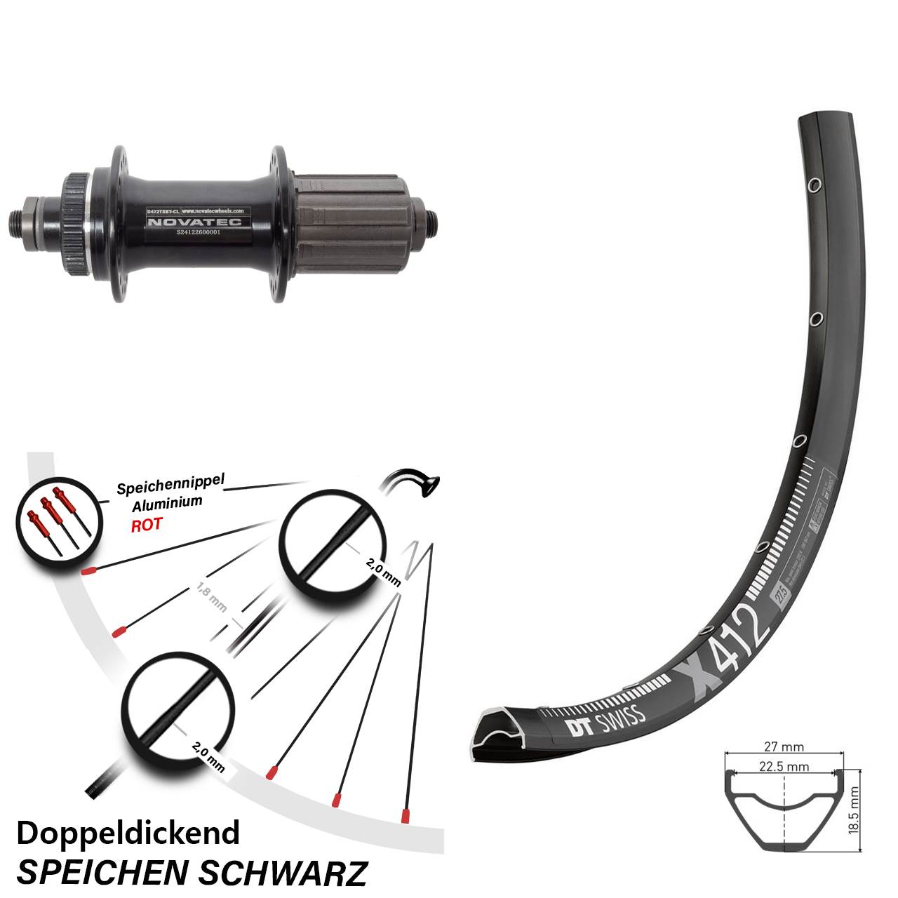 Centerlock Hinterrad 28-29 Zoll DT Swiss X 412 Novatec D472 8-12 fach QR