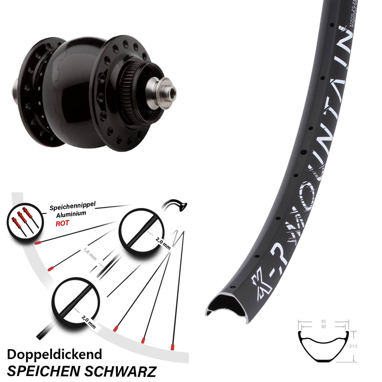 Disc Vorderrad mit Nabendynamo QR 27,5 Zoll KX-R Mountain SON 28