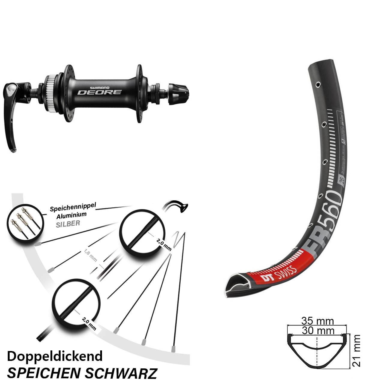 Vorderrad Centerlock 26 Zoll DT Swiss FR 560 Shimano Deore QR