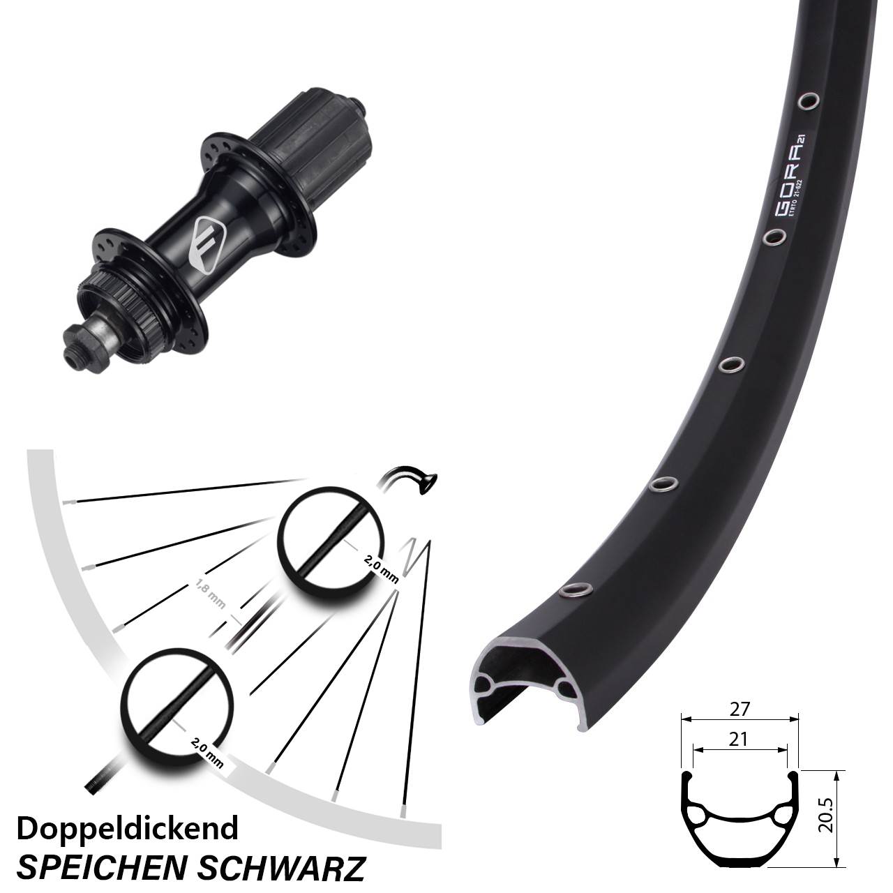 Hinterrad Centerlock 29 Zoll Gora 21 Formula CL-52 8-11 fach für Schnellspanner