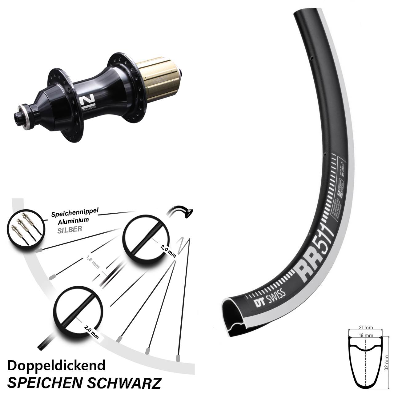 Hinterrad 28 Zoll DT Swiss RR 511 Novatec 162 Shimano 8-12 fach 5x135