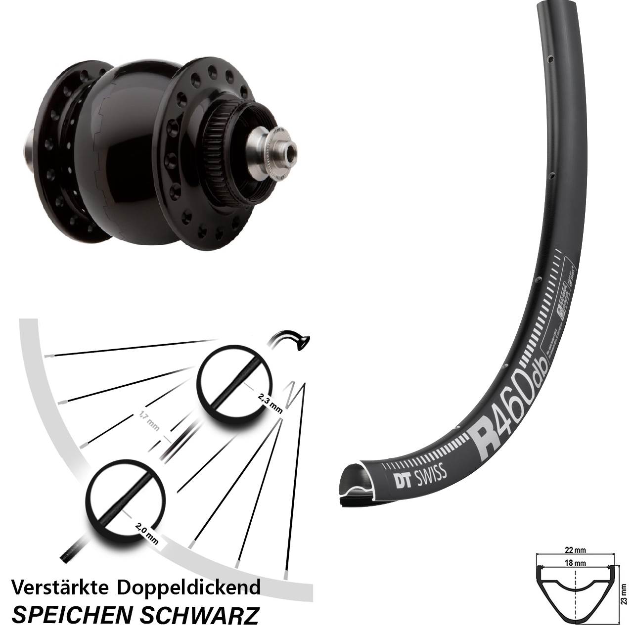 Nabendynamovorderrad 28 Zoll DT Swiss R 460 Disc SON delux für Schnellspanner