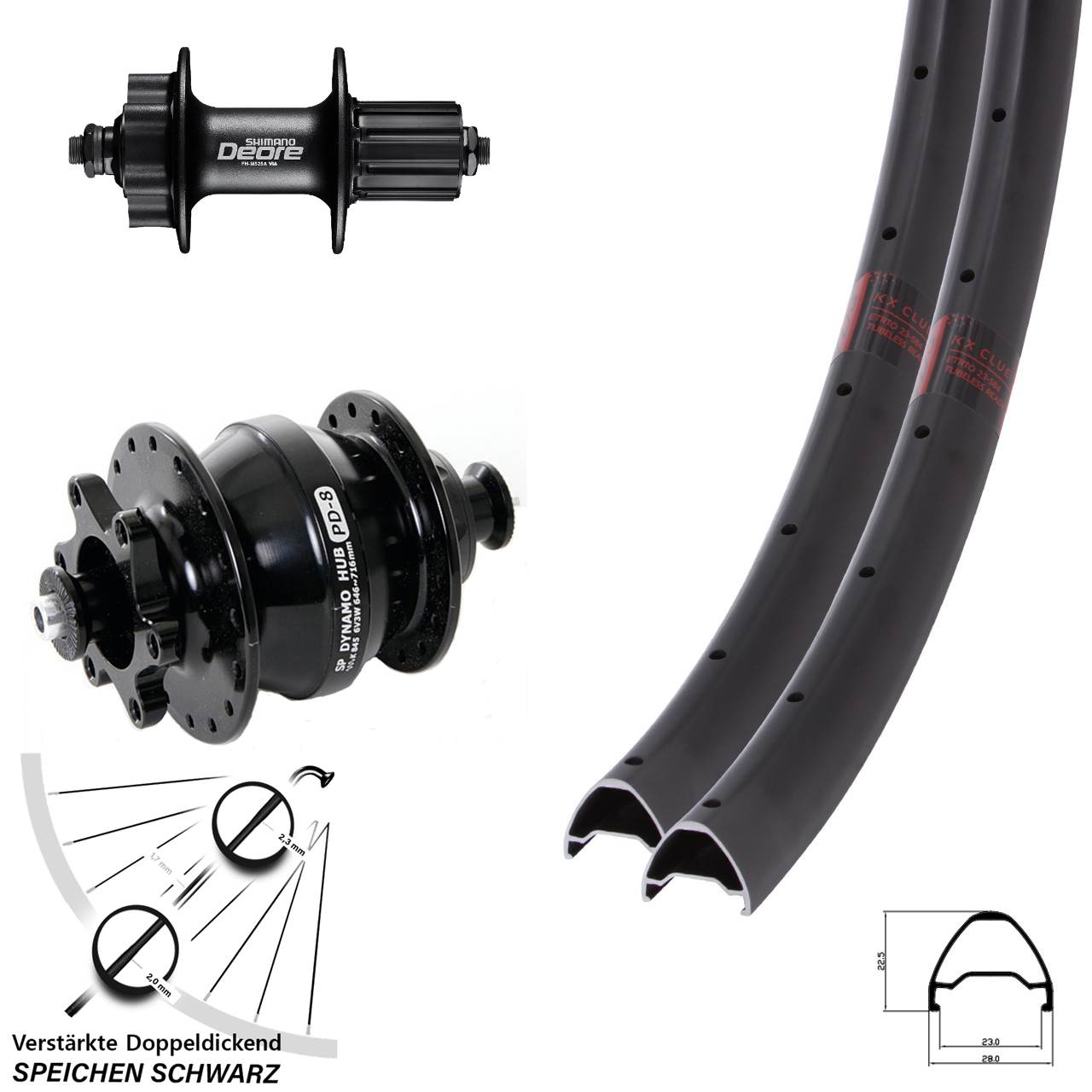 6-Loch Laufradsatz QR 26 Zoll KX Clue Shimano FH-M525 Shutter Precision PD-8 8-11 fach HG