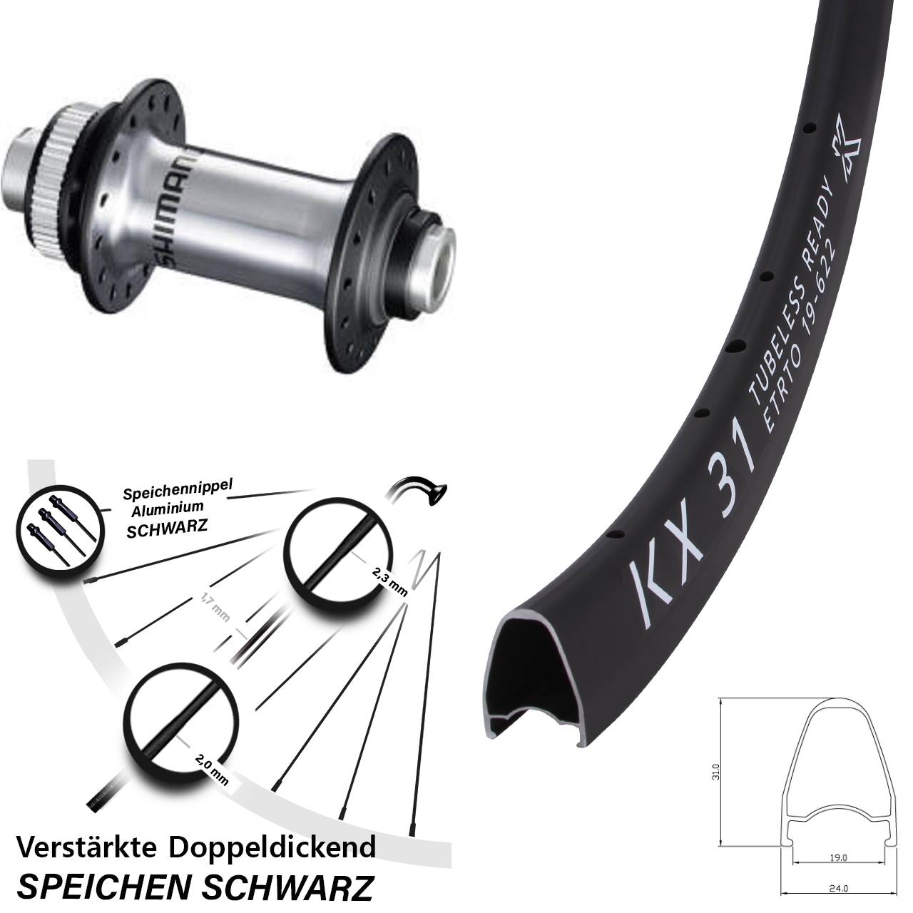Vorderrad Centerlock 12x100 28 Zoll KX 31 Shimano RS770