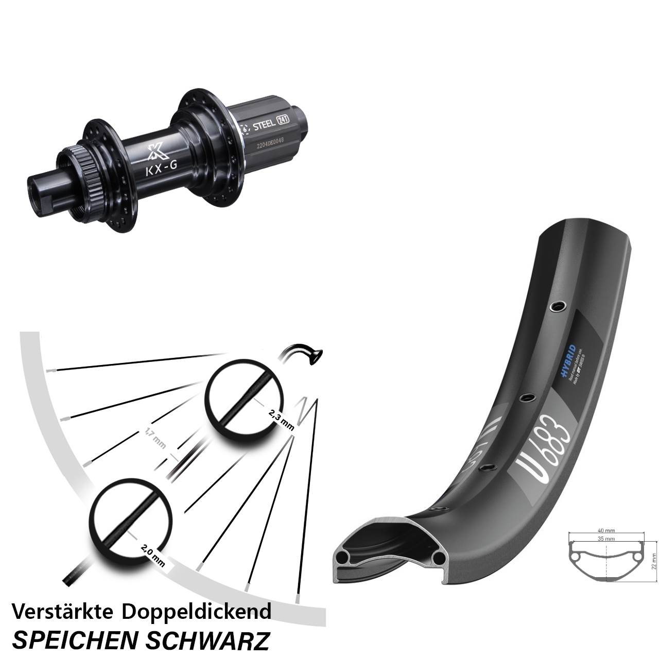 DT Swiss U 683 KX-GS verstärkt 27,5 Zoll Hinterrad Centerlock 12x142 8-12 fach HG