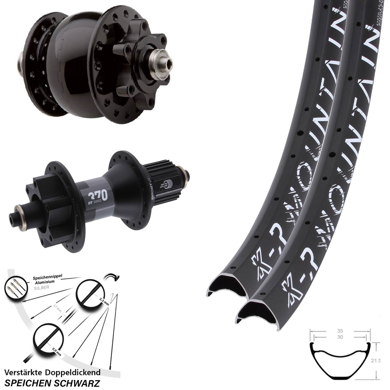 Disc Laufrad-Satz QR 29 Zoll KX-R Mountain DT Swiss 370 SON 28 Micro Spline