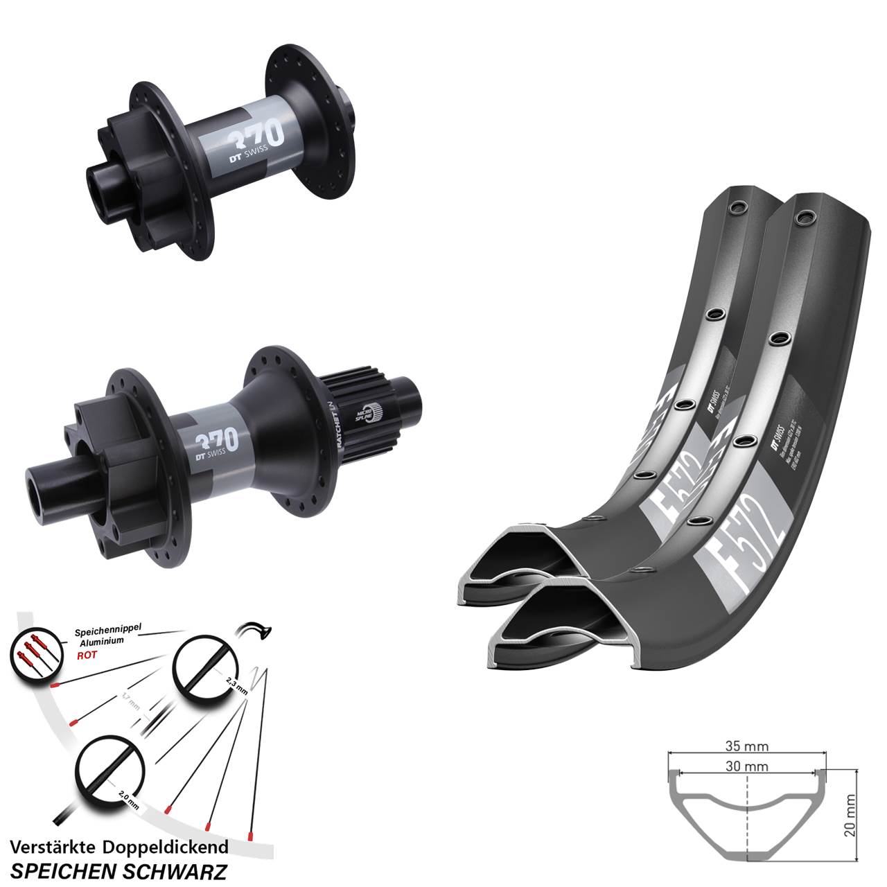 DT Swiss F 572-370 27,5 Zoll Disc Laufradsatz 15x100 12x142 Shimano Micro Spline