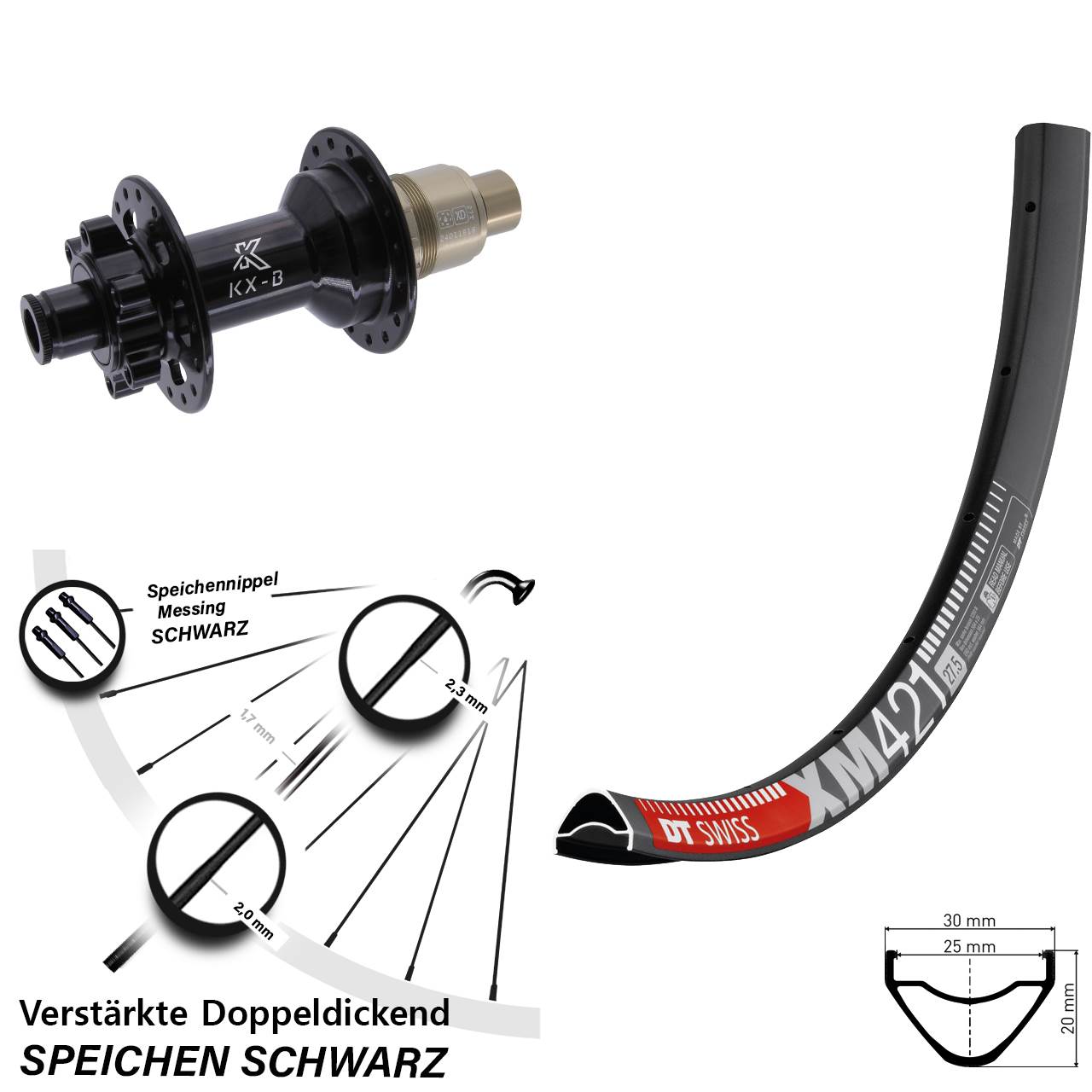 6-Loch Hinterrad 27,5 Zoll DT Swiss XM421 KX-B XD 11-12 fach 12x148 Boost