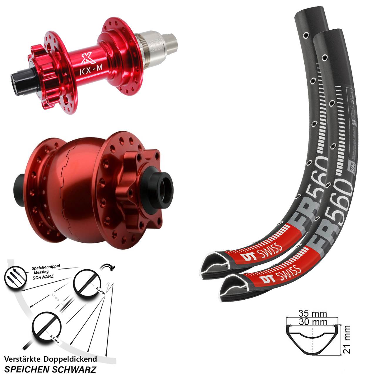 Disc Laufradsatz 26 Zoll DT Swiss FR560 KX-M rot SON 28 SRAM XD 15x100 12x142