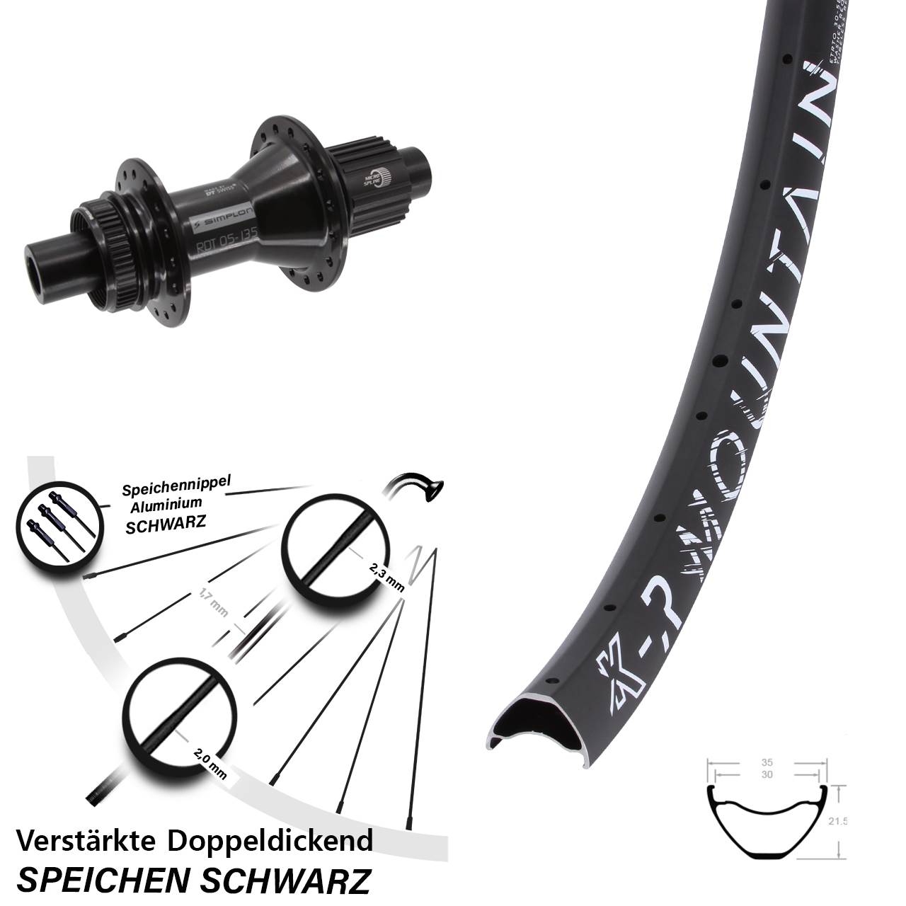 29 Zoll KX-R Mountain DT Swiss 370 Hybrid Centerlock Hinterrad 12x142 Shimano Micro Spline