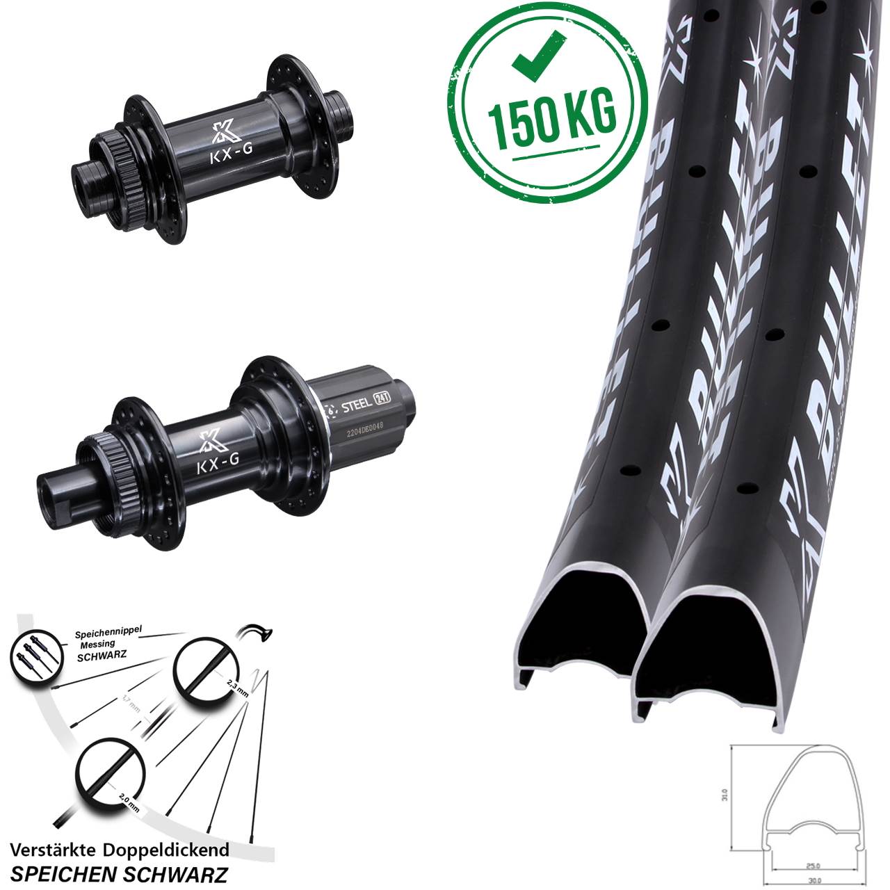 KX-GS Bullet OS verstärkt 29 Zoll Centerlock Laufradsatz 15x100 12x142 8-12 fach