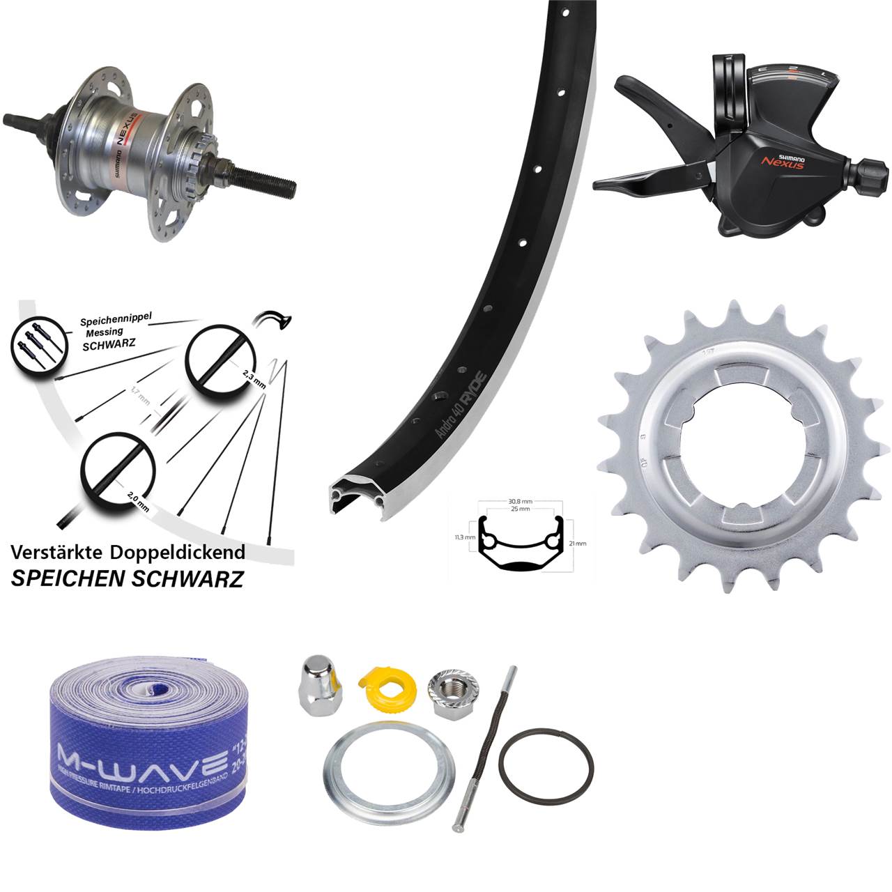 Ryde Andra 40 Hinterrad 20 Zoll Shimano 3 Gang Freilauf