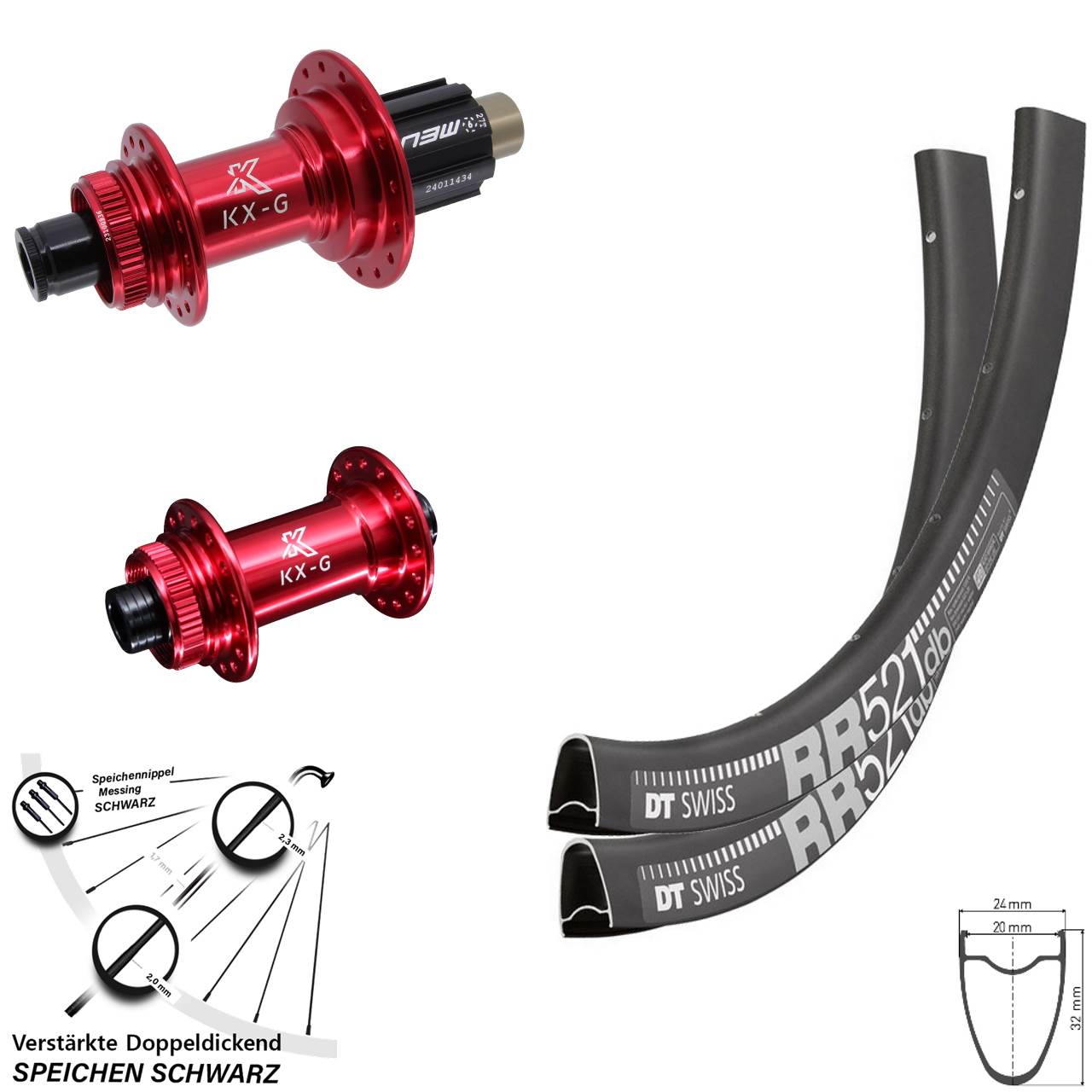 Centerlock Laufradsatz 12x100/142 28 Zoll DT Swiss RR 521 KX-G rot Campa N3W