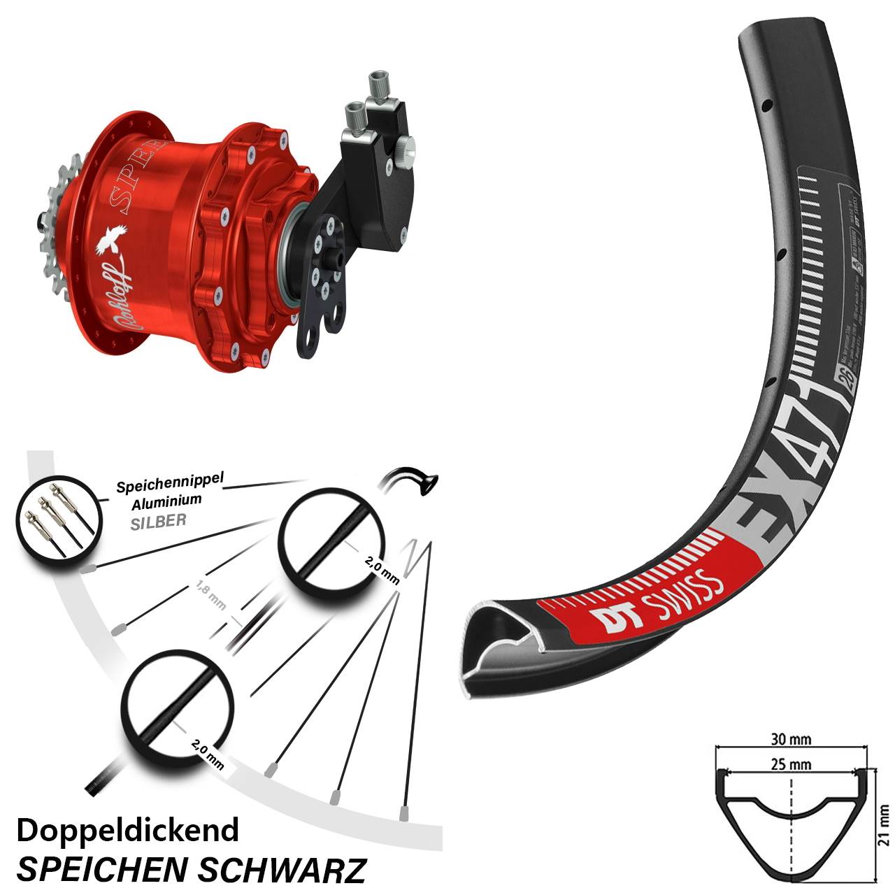 Hinterrad 27,5 Zoll DT Swiss EX 471 Disc Rohloff Speedhub 500/14 CC DB Tandem rot