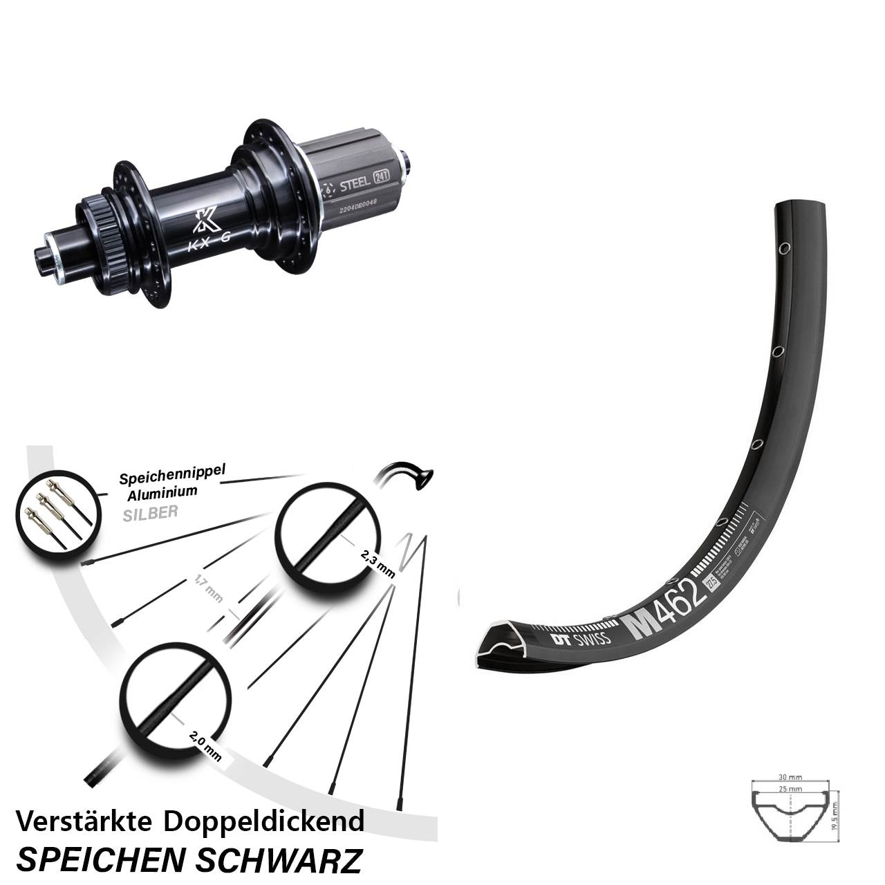 29 Zoll Hinterrad QR DT Swiss M 462 KX-GS 8-12 fach HG