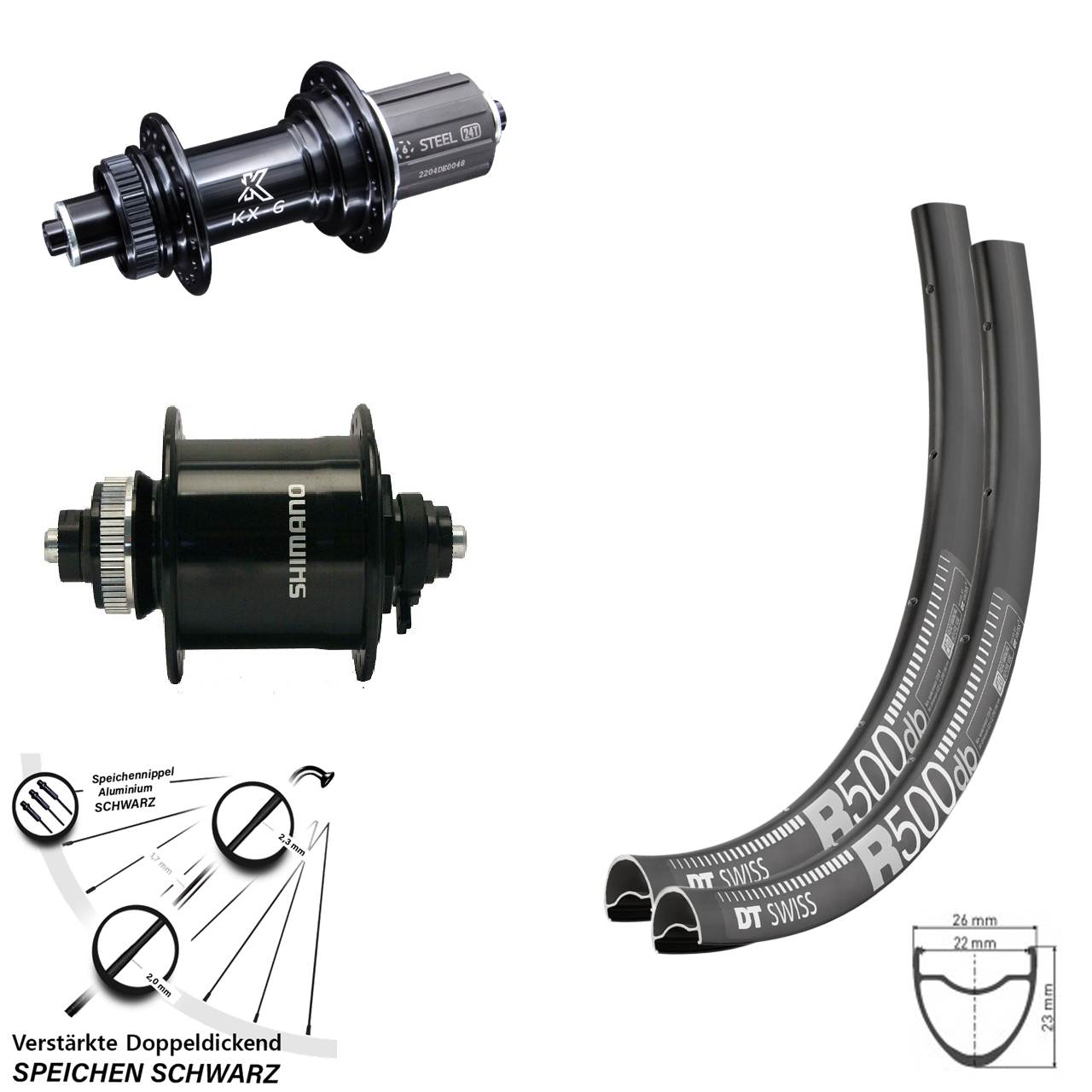 Laufradsatz Dynamo verstärkt DT Swiss R 500 KX-GS 11-fach Shimano DH-UR700-3D