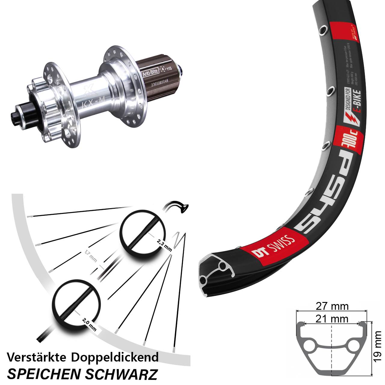 26 Zoll DT Swiss 545d KX-M Disc Laufrad QR 8-12 fach