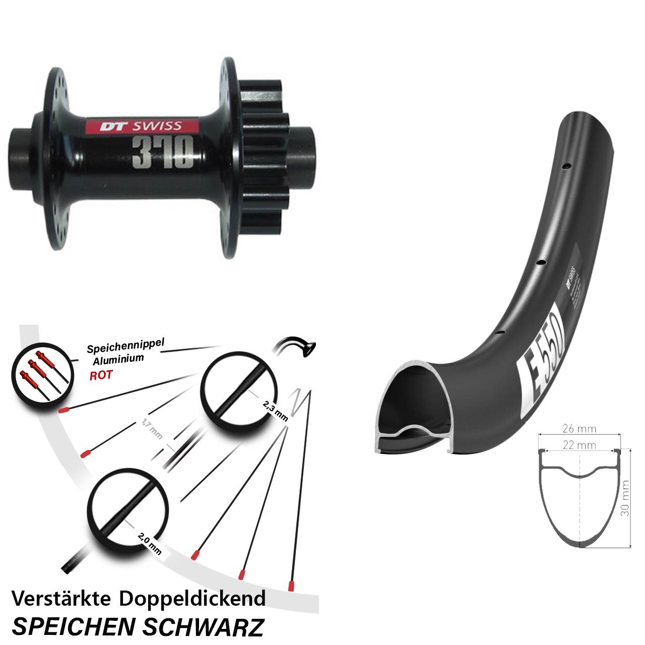 6-Loch Vorderrad 28 Zoll E 550 DT Swiss 370 12x100