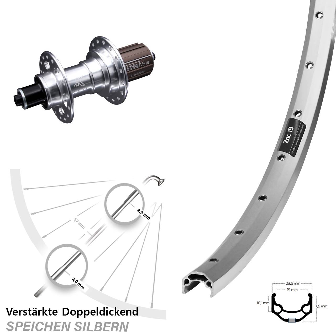 26 Zoll Ryde Zac 19 KX-T Hinterrad für Schnellspanner 8-12 fach