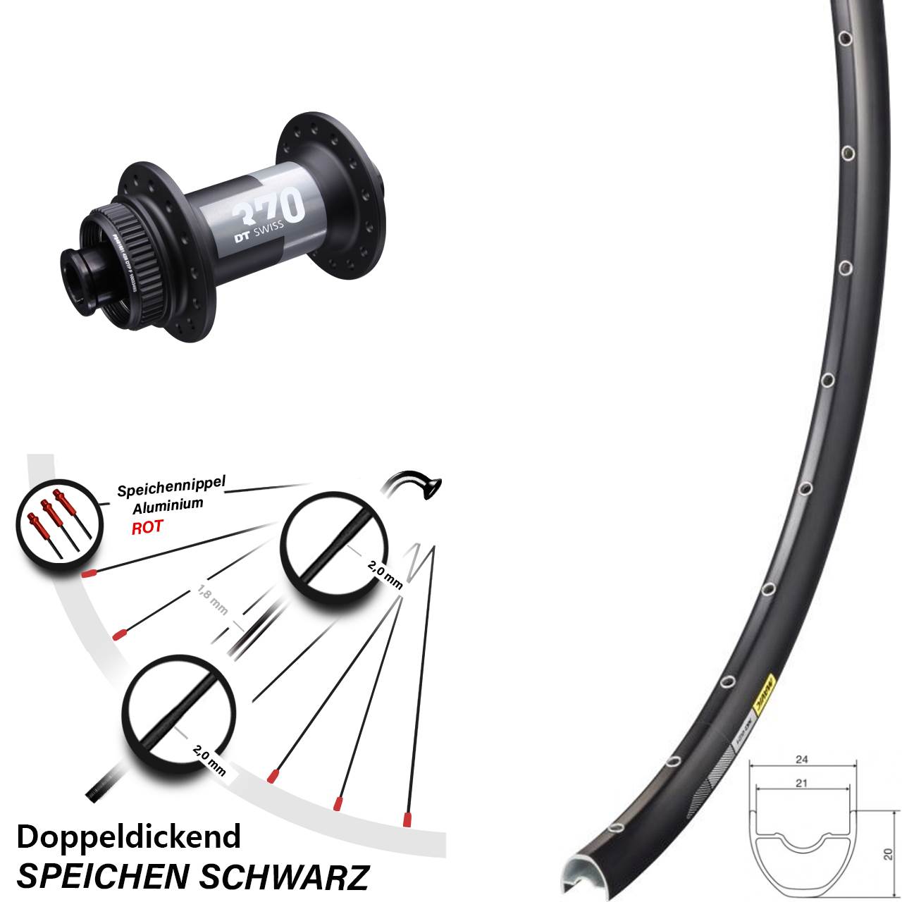 Vorderrad Centerlock 15x100 29 Zoll Mavic XC621 DT Swiss 370