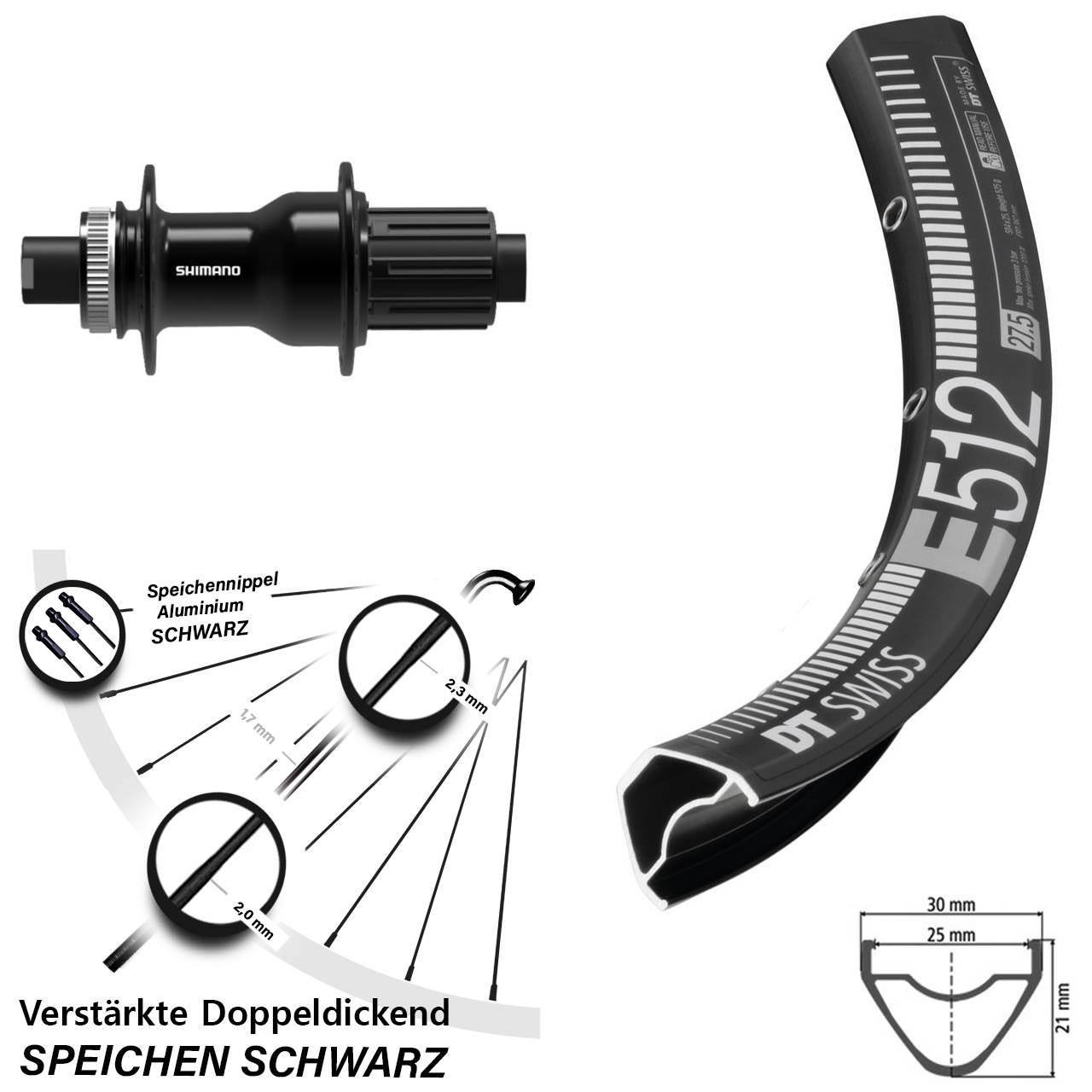 Hinterrad 27,5 Zoll DT Swiss E 512 Disc Shimano FH-TC500-HM-B Boost