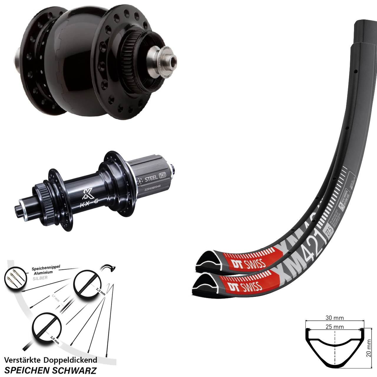 Disc Laufrad-Satz 650B DT Swiss XM421 KX-GS verstärkt SON delux 8-12 fach HG QR