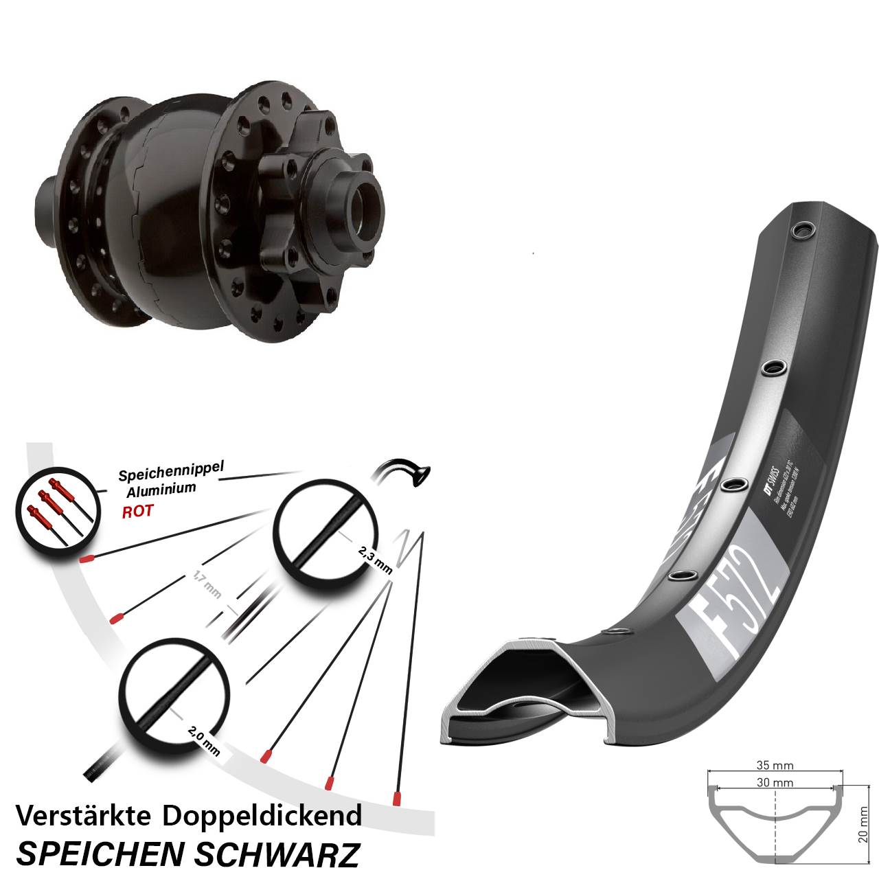 6-Loch Dynamo-Vorderrad 29 Zoll DT Swiss F572 SON 28 15x100