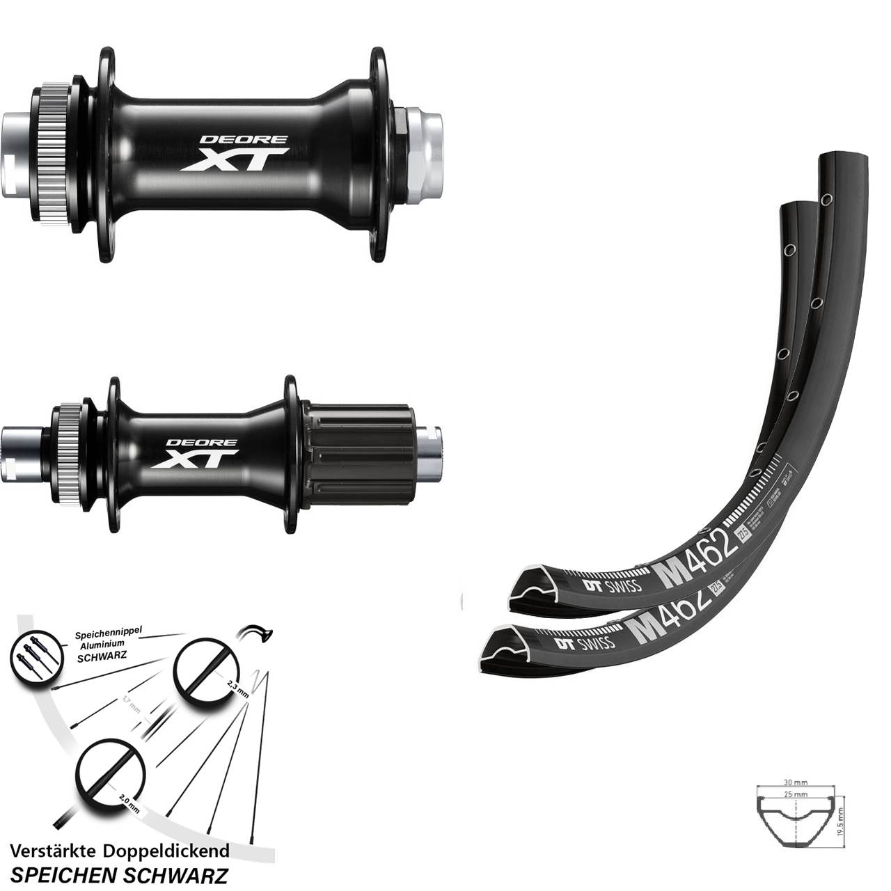 DT Swiss M 462 Shimano XT 27,5 Zoll Centerlock Laufradsatz 15x110 12x148 8-11 fach HG