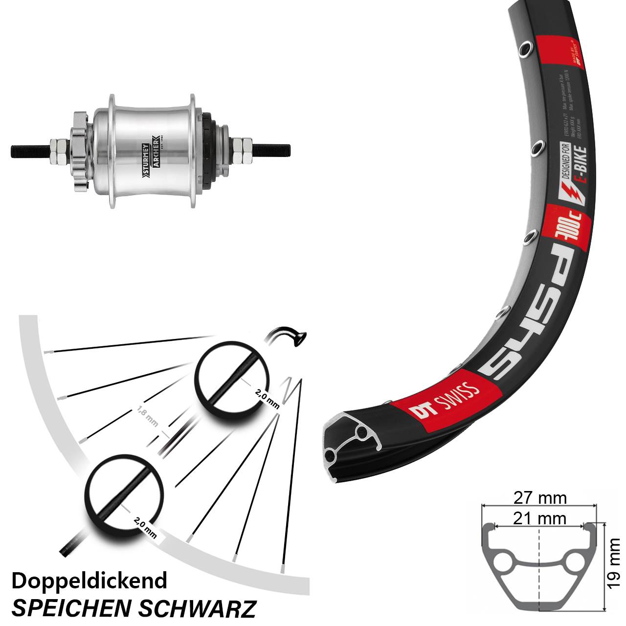 26 Zoll Hinterrad DT Swiss 545D Disc Sturmey Archer Automatic A2KL 2 Gang