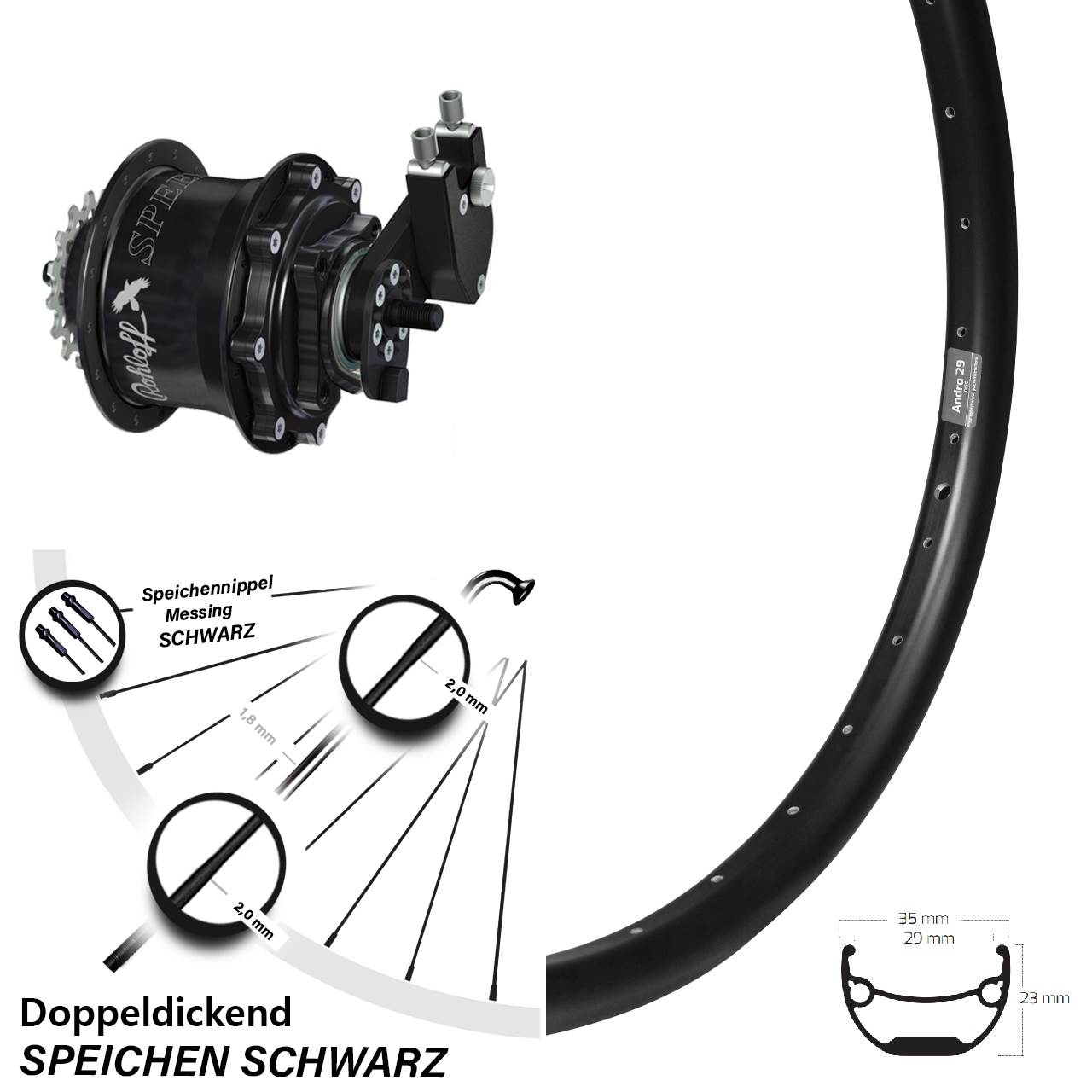 Disc Hinterrrad 29 Zoll Ryde Andra 29 Rohloff 500/14 TS DB OEM Tandem
