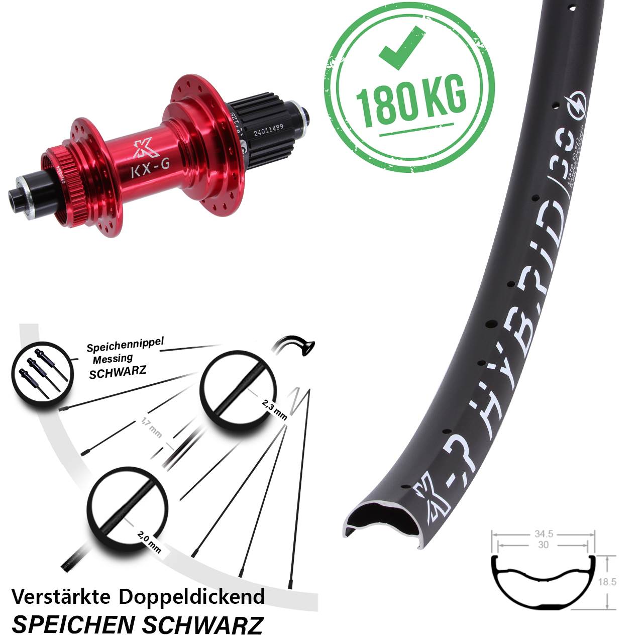 29 Zoll KX-GR Hybrid 30 rot Disc Laufrad QR Shimano Micro Spline