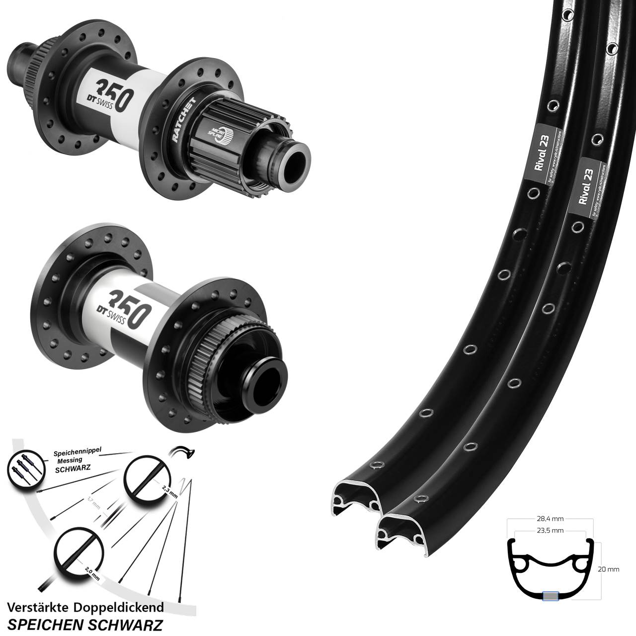 27,5 Zoll Ryde Rival 23 DT Swiss 350 Micro Spline Centerlock Laufradsatz 12x100/142