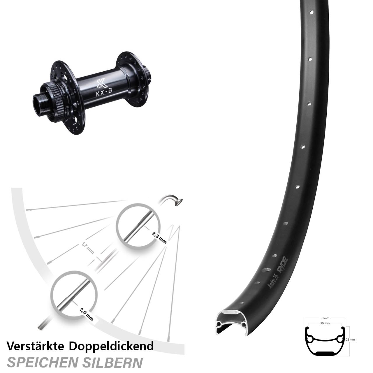 Vorderrad Centerlock 28-29 Zoll Ryde Andra 25 KX-B 12x110 Boost