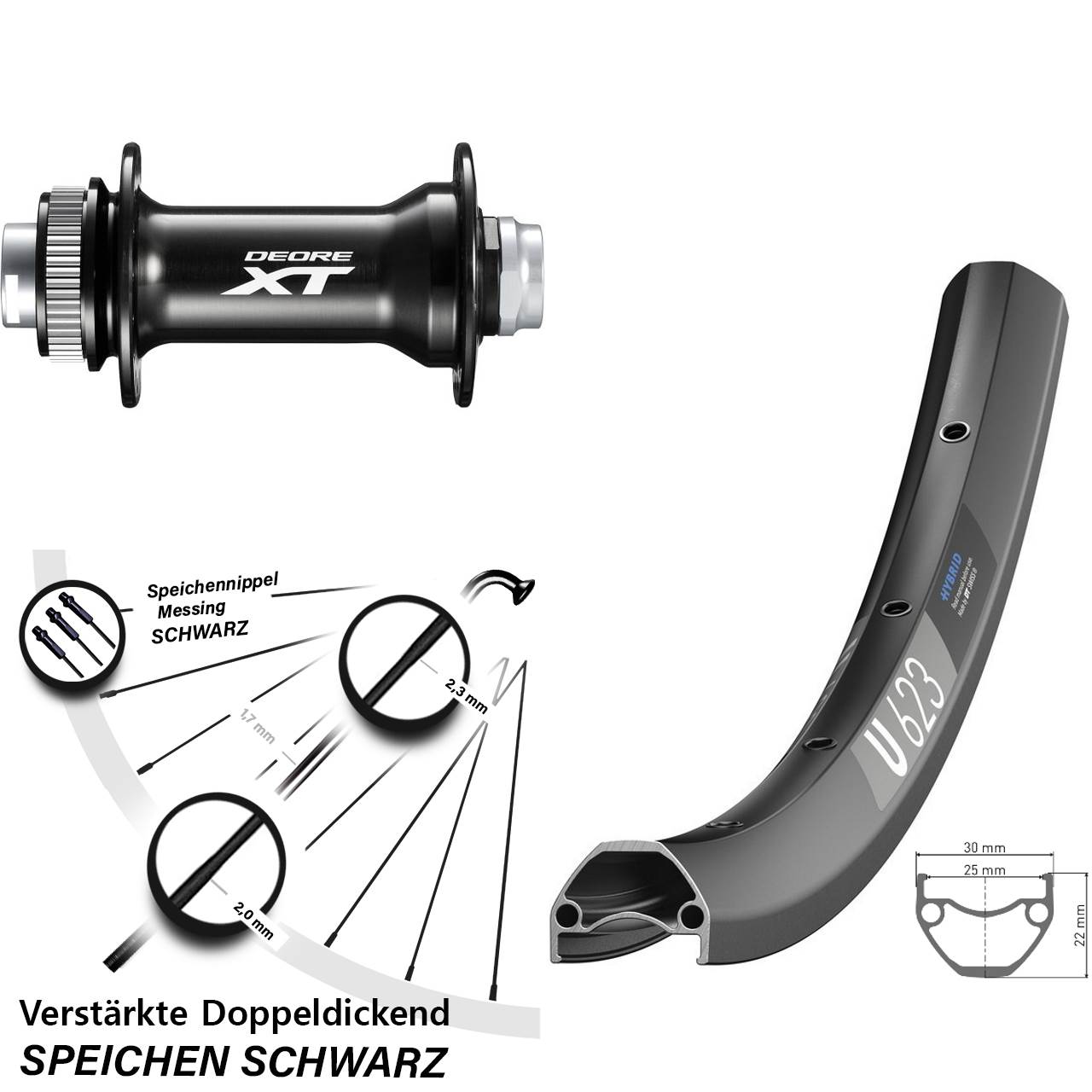 Disc Vorderrad 29 Zoll DT Swiss U623 Shimano Deore XT HB-M8010-B 15x110 Boost