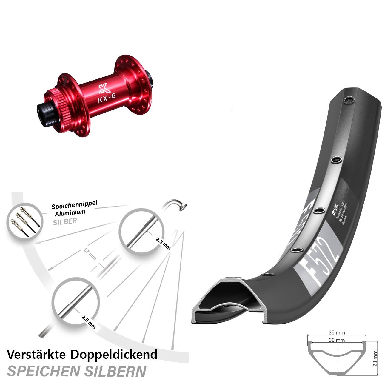 Vorderrad Centerlock 15x100 29 Zoll DT Swiss F572 KX-G rot