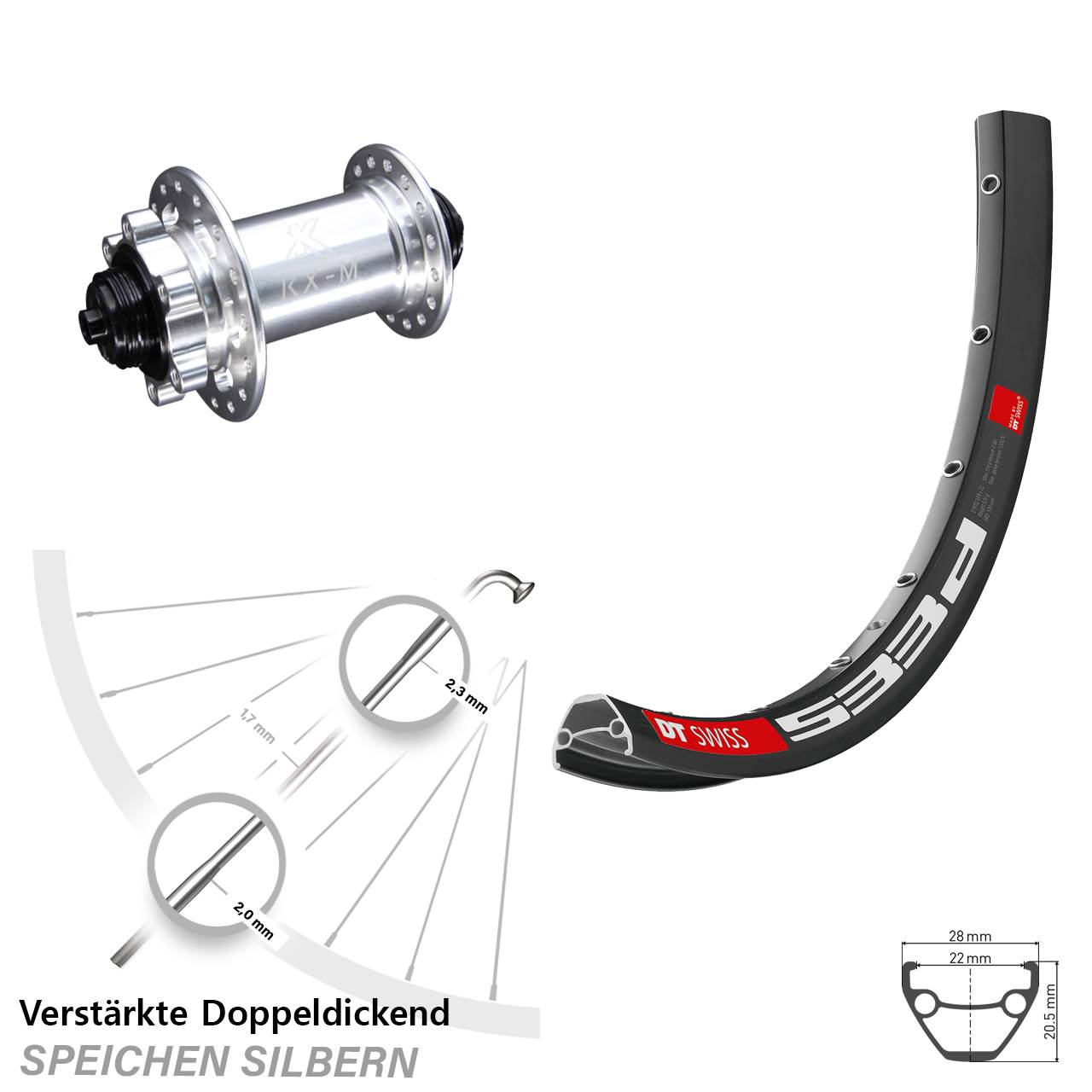 Vorderrad 6-Loch QR 28 Zoll DT Swiss 533d KX-M