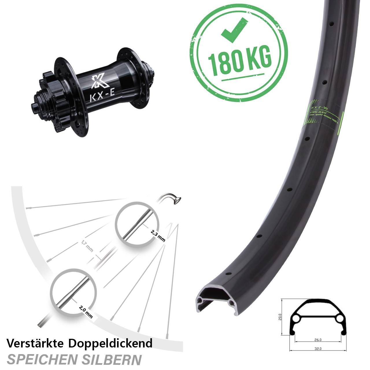 26 Zoll KX-Evo Vorderrad QR 6-Loch
