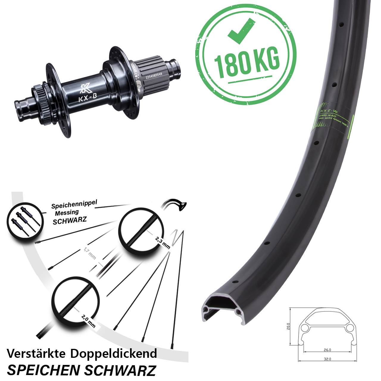 KX-B Evo Stahlachse 27,5 Zoll Disc Laufrad 12x148 Boost Shimano Micro Spline