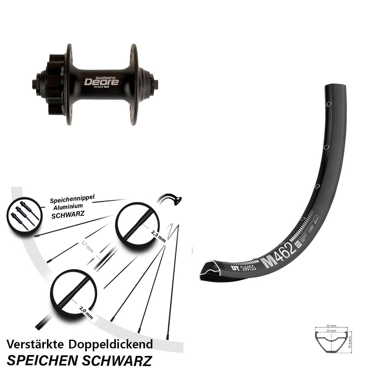 27,5 Zoll DT Swiss M 462 Shimano Deore Disc Laufrad QR