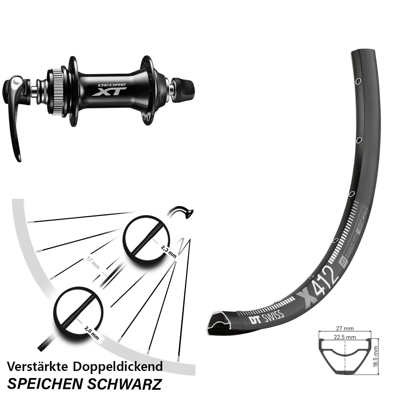 29 Zoll Vorderrad Centerlock DT Swiss X 412 Shimano Deore XT für Schnellspanner
