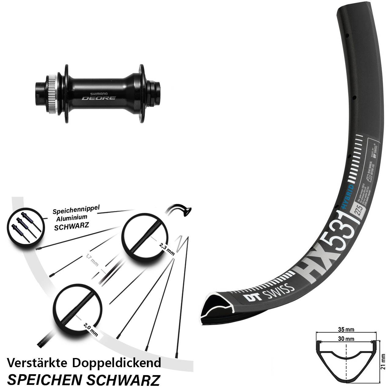 Boost Disc Laufrad 15x110 29 Zoll DT Swiss HX531 Shimano Deore HB-M6010