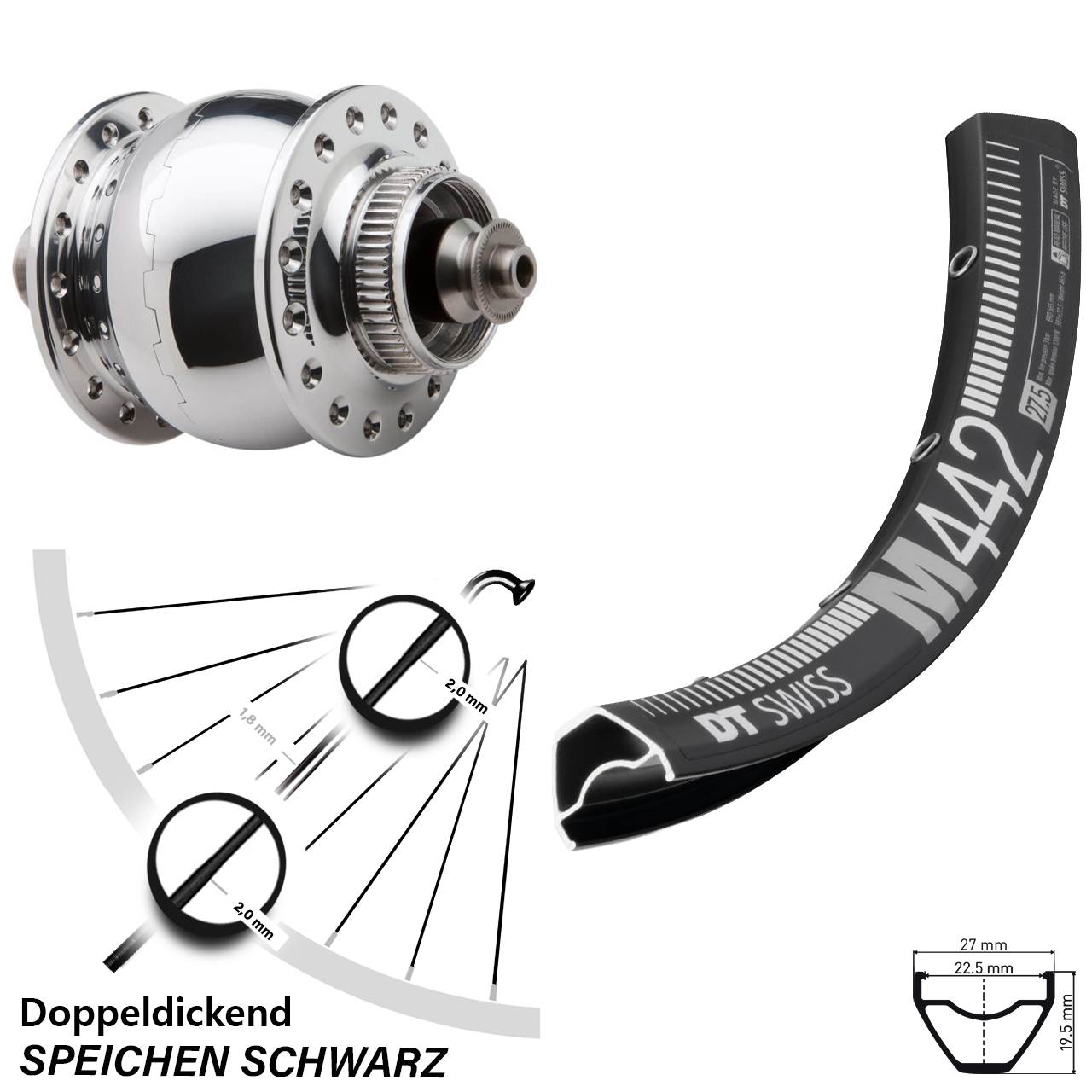 Disc Vorderrad mit Nabendynamo QR 28-29 Zoll DT Swiss M 442 SONdelux