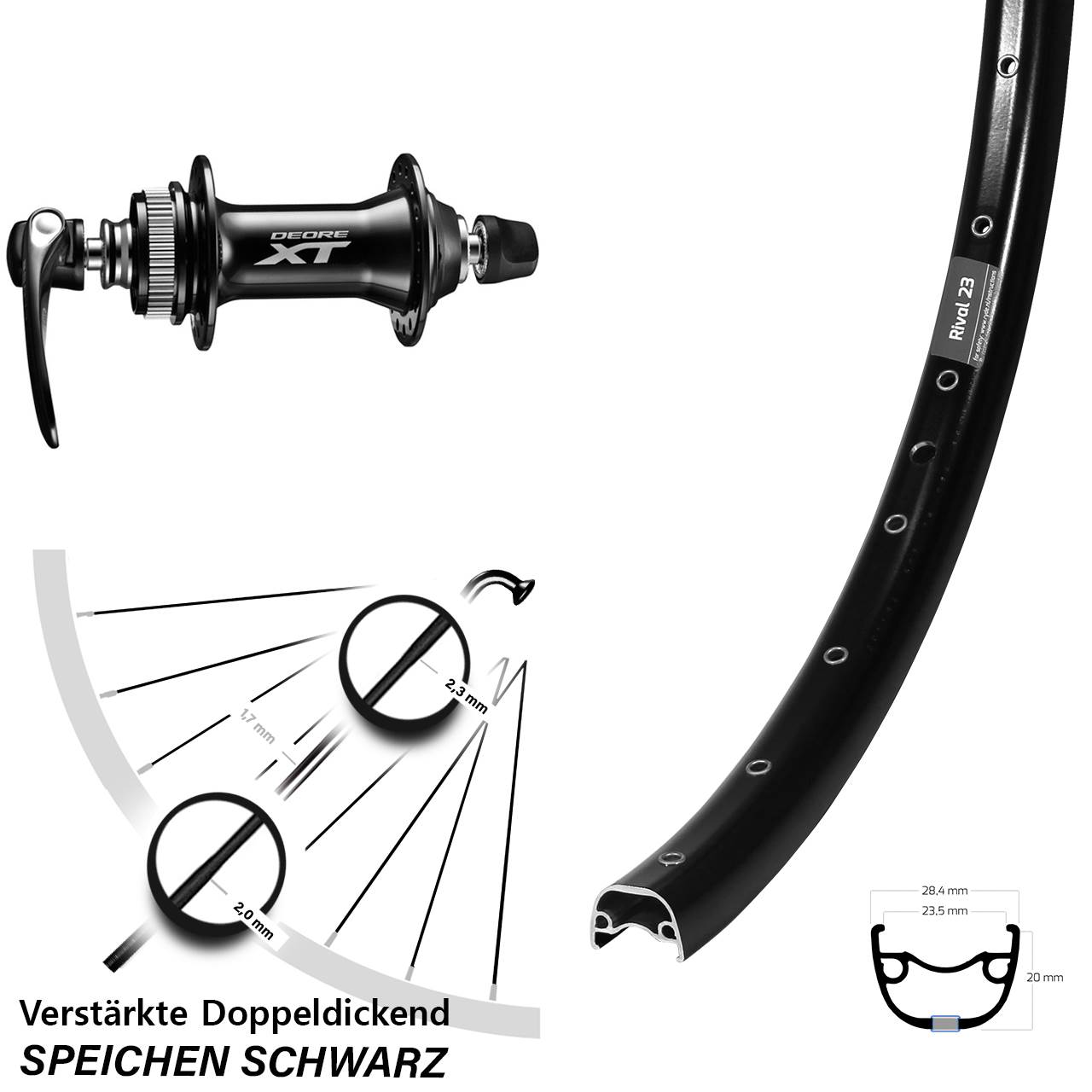 Disc Laufrad 27,5 Zoll Ryde Rival 23 Shimano Deore XT HB-M8000 QR