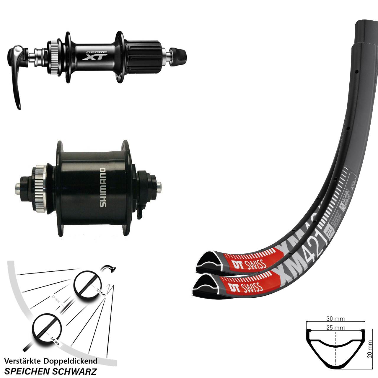 DT Swiss XM421 Shimano DH-UR700-3D XT 29 Zoll Disc Laufradsatz QR 8-11 fach